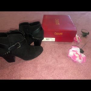 Black booties with zipper on side